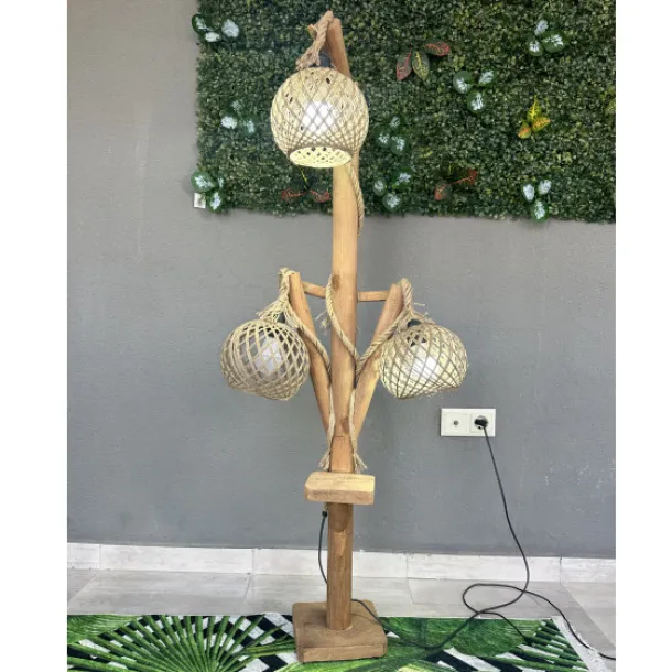 Ahşap  Lambader 3 Küre