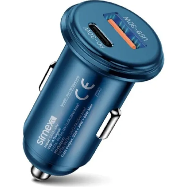 Simex Blue Line 60W Meral Başlıklı Araç Çakmaklık Şarj Cihazı Usb/pd S